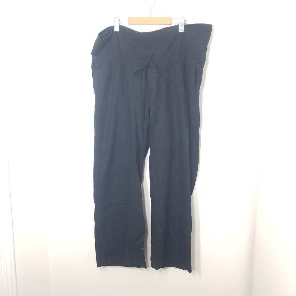 Old Navy Maternity Black Drawstring Linen Blend Wide Legged Pants Pockets XL Mat